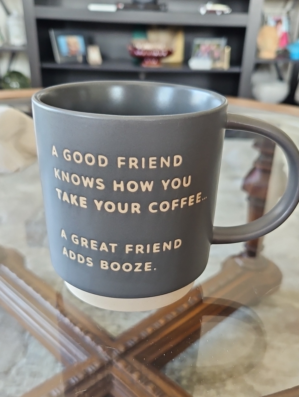 Gray Ceramic Coffee Mug with Funny Quote
